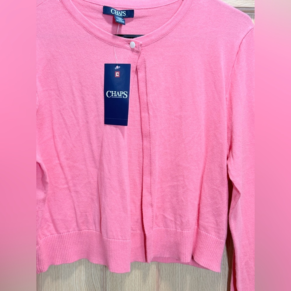 CHAPS Coral Pink Cotton Cardigan Sweater Size L NWT - Picture 3 of 9